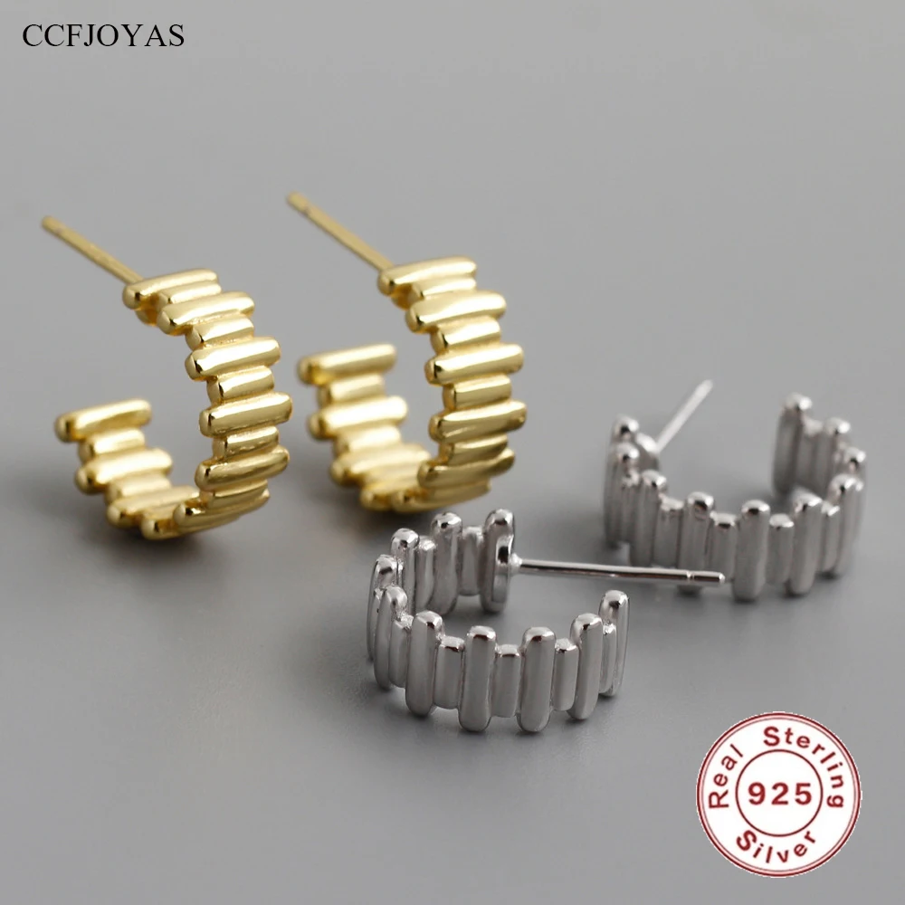 

CCFJOYAS High Quality Light Luxury 925 Sterling Silver C-shaped Stud Earrings for Women 18k Gold Plated Gold Silver color Jewelr