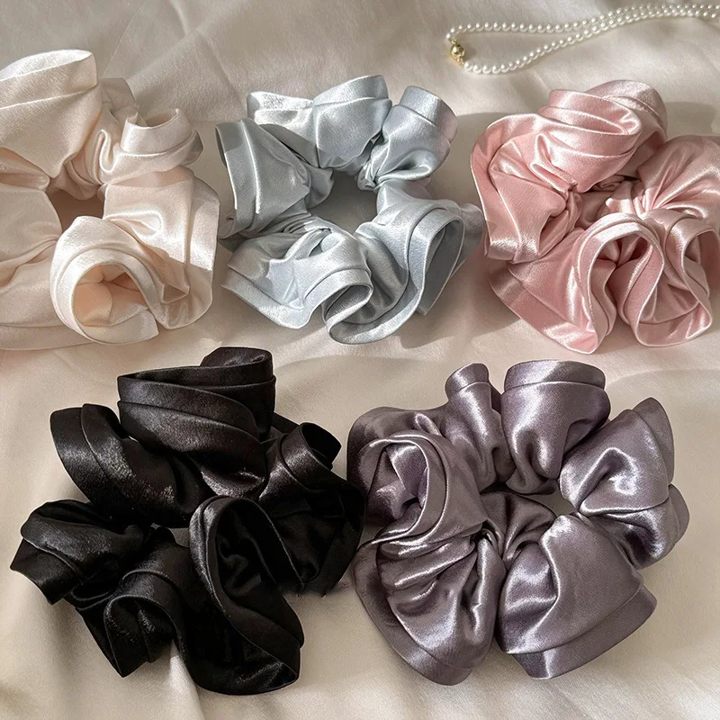

Pearlescent Satin Large Intestine Hairband Women High-end Shiny Folded Silk Hair Ties Wholesale Italy Boutique Hair Accessories