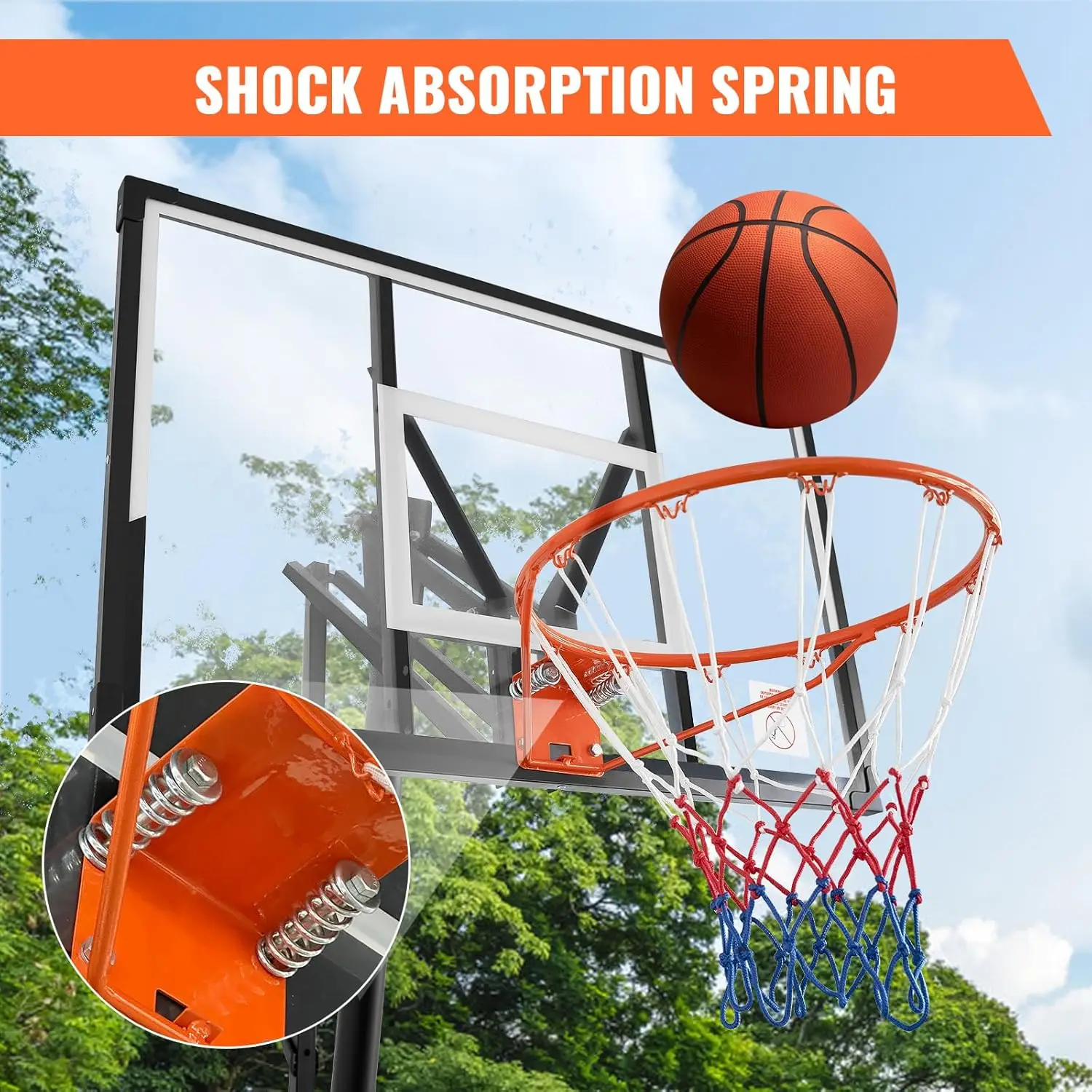 Basketball Hoop Outdoor, 5.2-10FT Height Adjustable Portable Basketball Hoops with 44 Inch Shatterproof Backboard