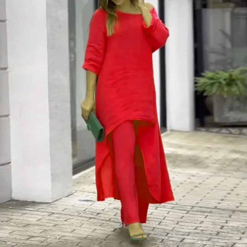 Африканская одежда, женский комплект из 2 предметов, женская одежда, хлопково-льняной костюм, топ с длинными рукавами, брюки большого размера, повседневный праздничный комплект