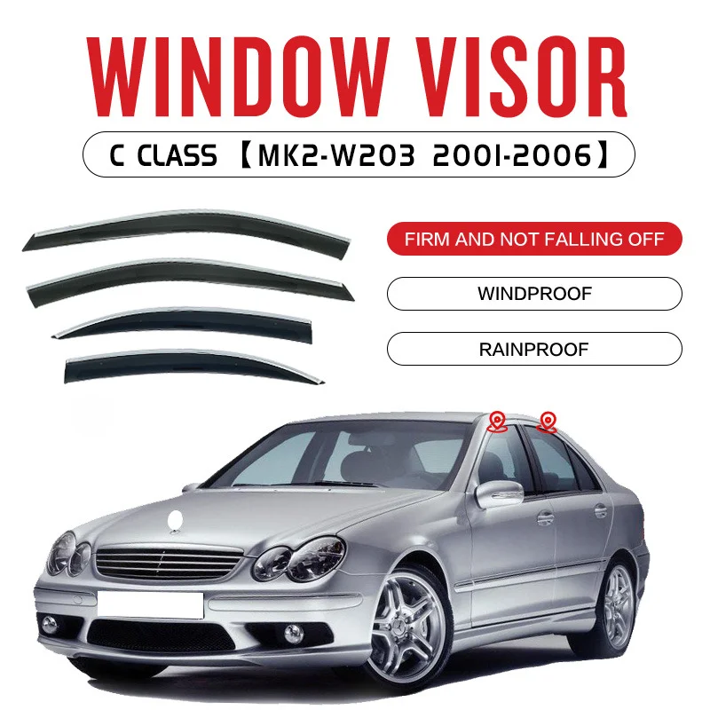 

Fit For Benz C Class W203 W204 W205 S205 W206 C200 C260 C300 Window visor Awnings Shelters Vent Shades Sun Rain Deflector Trims