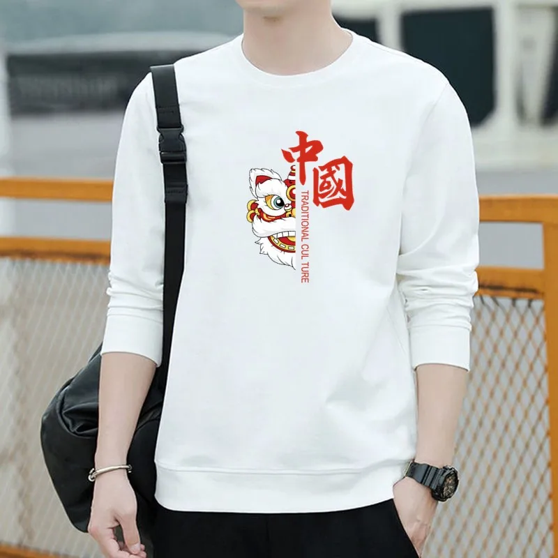 

Мужской свитшот с длинными рукавами на флисовой подкладке, повседневный свободный крой, круглый вырез, пуловер, футболка, весна-осень-зима, уличная одежда