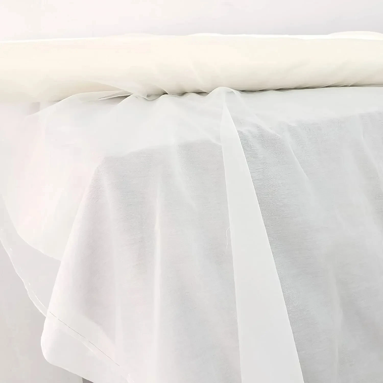 Natürliches weißes Tecido-Messgerät aus 100 % Maulbeerseide und Organza-Gaze – Detail 7