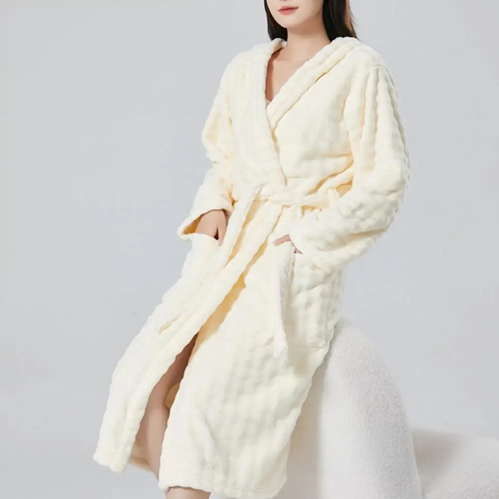 

Plush Fleece Long Nightgown Autumn Women's New Robe Long Sleeved Pajamas Loose Bathrobe Casual Female Nightgown With Belt