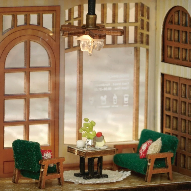 Holz Miniatur Puppenhaus 3D Puzzle Montage Gebäude Modell Kit Kleine Zimmer Spielzeug Hause Mit Möbel Beleuchtung Holz Handwerk Geschenk – Detail 32