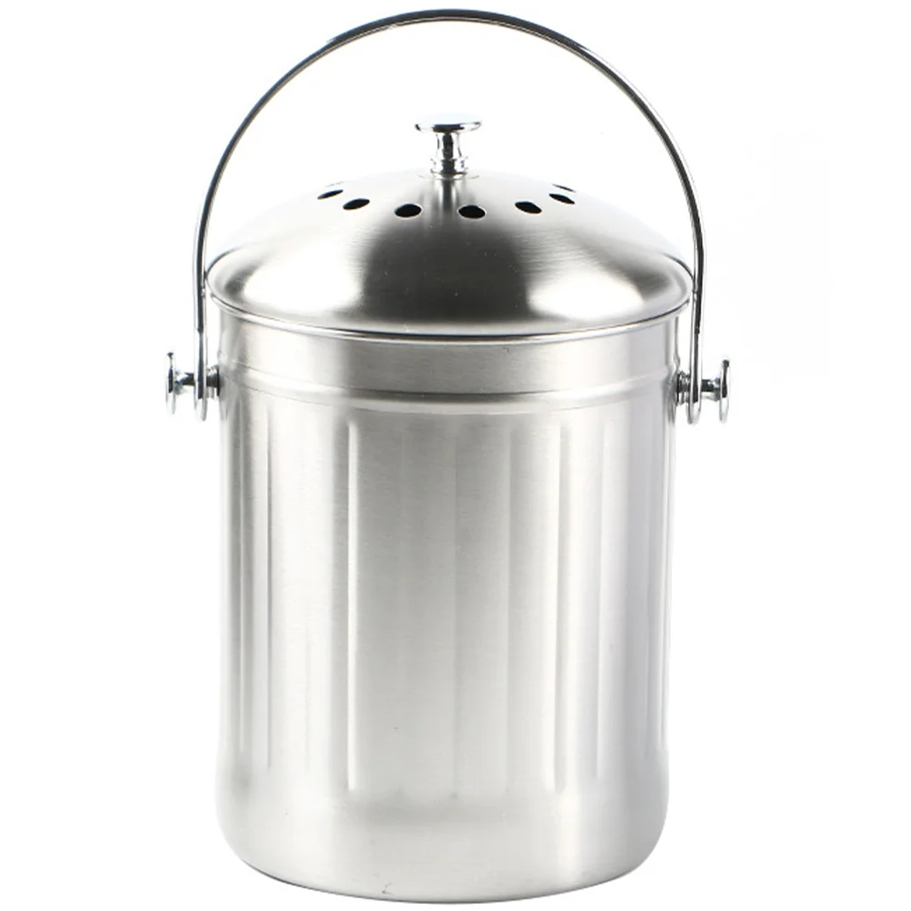 Stainless Steel Compost Bucket Food Waste Bin Trash Can for Car Kitchen Composter Garbage Countertop Basket