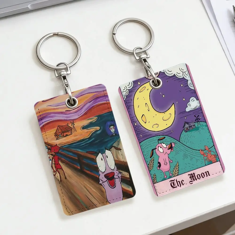 Cartoon C-Cowardly Dog School rectangular keychain Bus house access card protective cover PU leather ID Best sellers