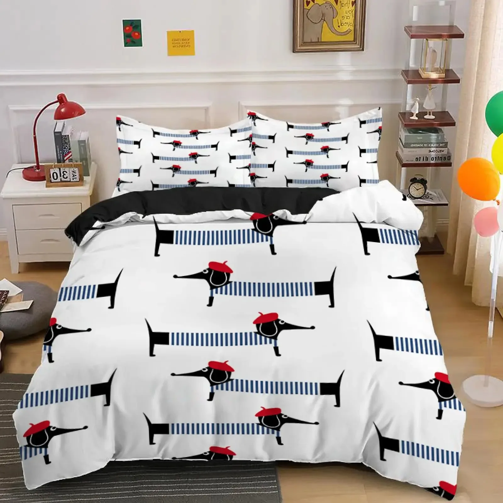 Dachshund Duvet Cover Set Cartoon Style Dachshunds King Size Bedding Set for Dog Lovers Boys Teens 2/3pcs Twin Comforter Cover