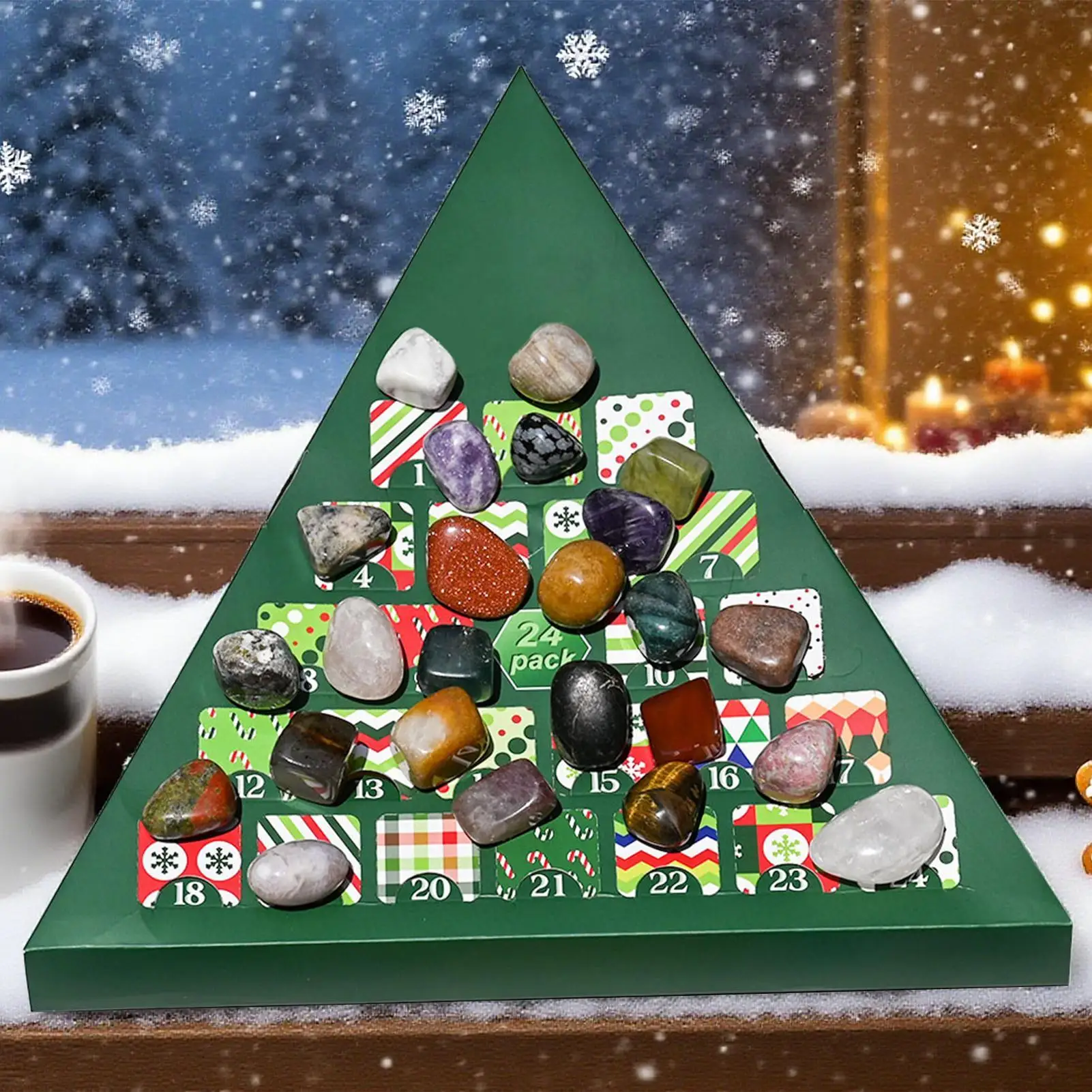 24Grids Christmas Countdown Calendar Gift Box With Hole Crystal Rough Mineral Stone Fun Box For Children To  Play