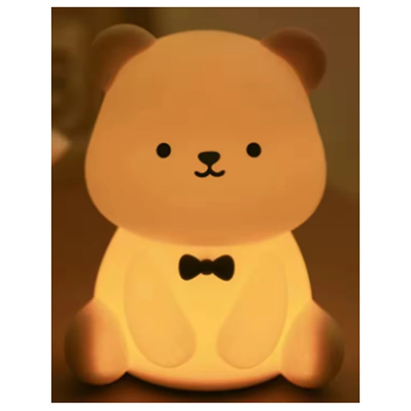AB09-Silicone Teddy Bear Fun Night Light 3 livelli dimmerabile Luce per asilo nido Colorato bianco caldo per dormire accanto alla lampada per la camera da letto