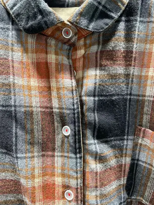 SuperAen dikke katoenen gewatteerde jas vintage geruite polokraag dames herfst en winter nieuwe Koreaanse stijl oversize modejassen