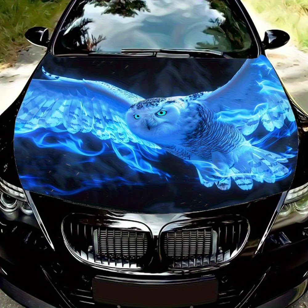Blue Glowing Owl Car Hood Decal - Vibrant PVC Sticker For Cars, Motorcycles & Trucks, Self-Adhesive & Durable Fit Hood Decoratio