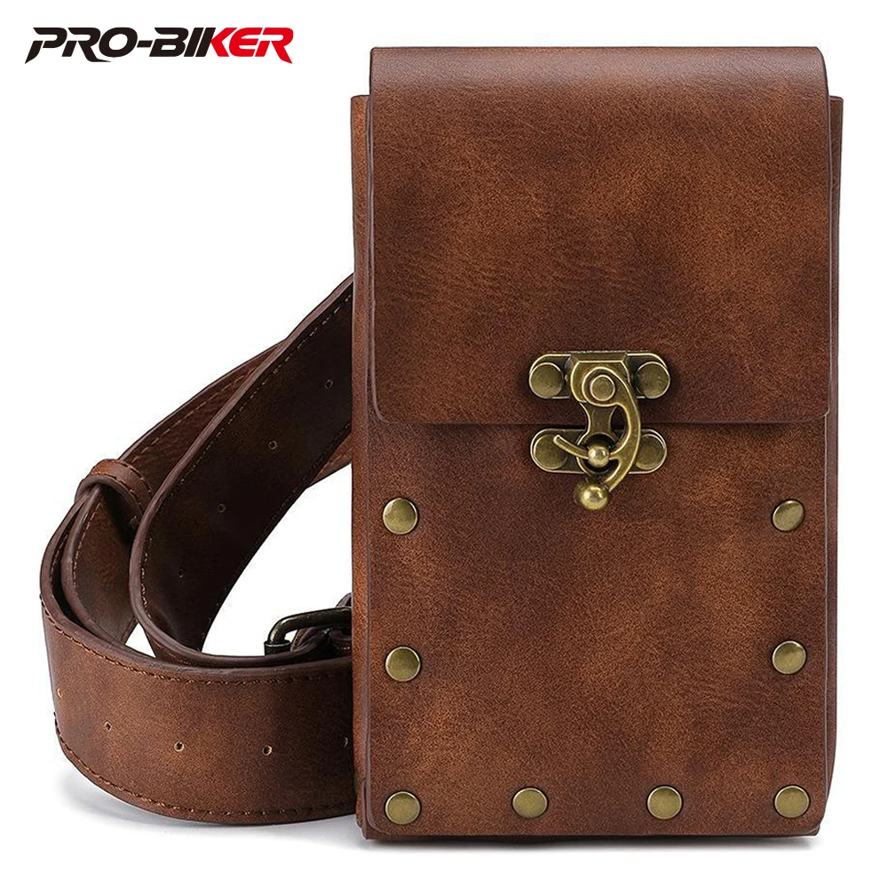 

Brown Retro Motocykl Mobile Phone Bag PU Material Waterproof Motorcyclist Motorcycle Bumbag Convenient Riding Light Mochila Moto