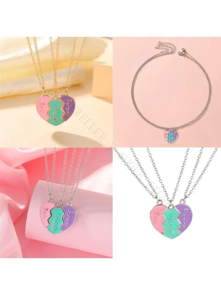 R7UF Elegant Heart Puzzle Pendant Set of 3 Jewelry Accessory for Expressing Emotions Among Trendy Female Friend Wear