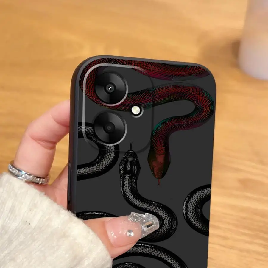 حافظة لهاتف شاومي ريدمي 14C 9 12C A5 A4 13C K40 K80 Pro A3 10 A1 A2 Plus غطاء هاتف ناعم أسود فاخر على شكل ثعبان جرافيك