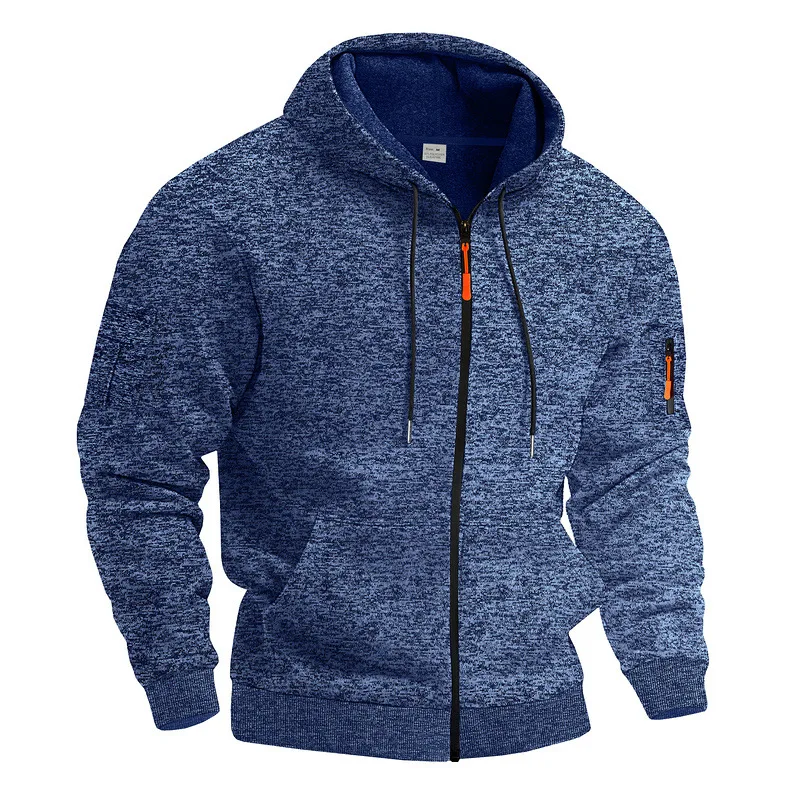 Amerikanischer Herren-Sweater aus schwerem Samt, Retro-Stil, mit kationischen Taschen, Kapuze und Reißverschluss, trendiger Sportpullover für Männer – Detail 4