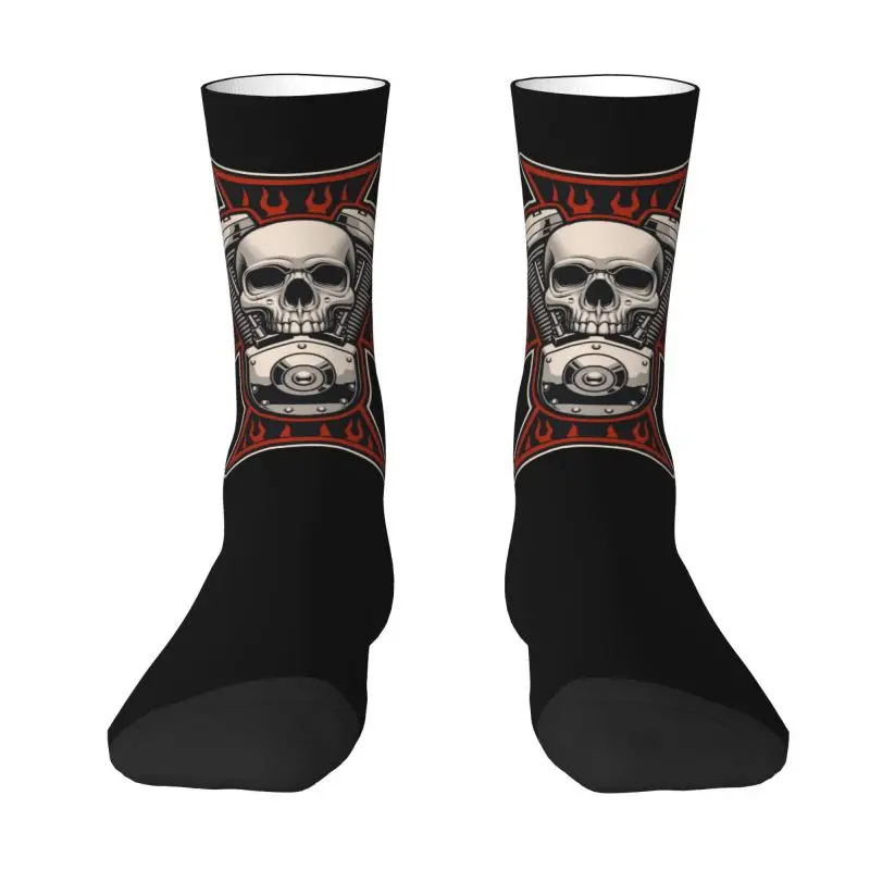 

Fun Men's Rock Motorcycle Bikers Cross And Skull Dress Socks Unisex Breathbale Warm 3D Printing Crew Socks