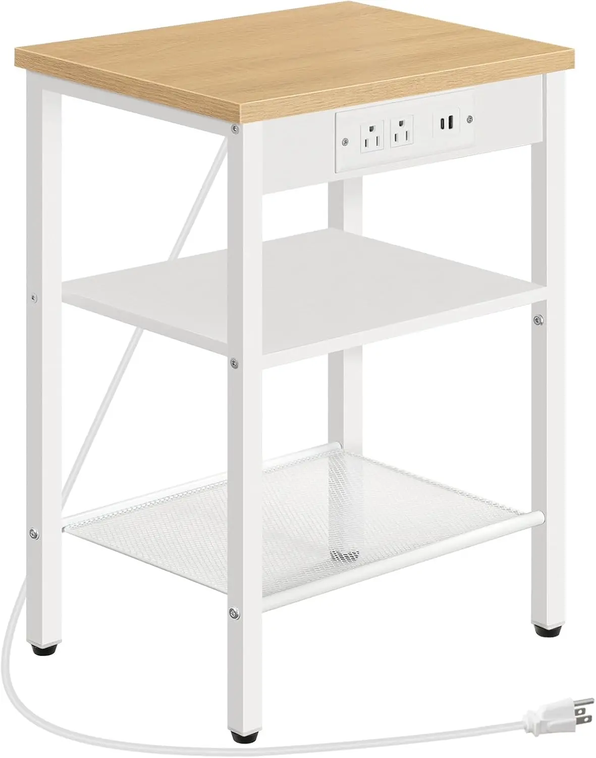 

Side Table with Charging Station and USB Ports, Small End Table for Small Space, 3-Tier Nightstand with Adjustable Shelf, for