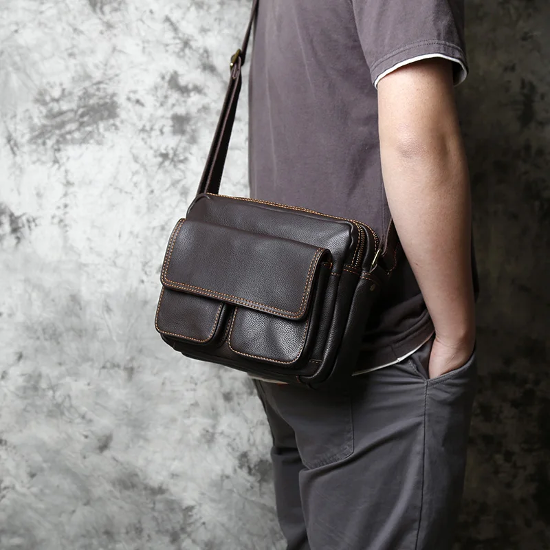 Retro Handgemachte Leder herren Schulter Tasche Erste Schicht Rindsleder Umhängetasche Umhängetasche Lässig Trend Männer Tasche 8 Zoll Ipad tasche NZPJ – Detail 4