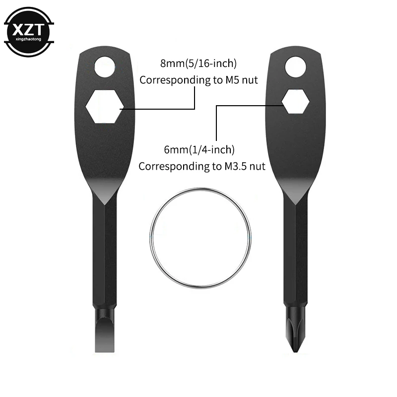 1 Set Stainless Phillips Slotted Screwdriver Key Ring Multi Mini Pocket Repair Portable Tool Gadget
