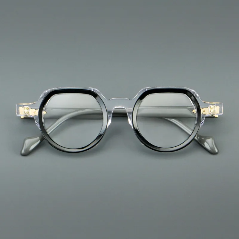 

Handmade Retro Literary Acetate Glasses Big Double-colors Frame Special Shaped Daily Spectacles for Men And Women
