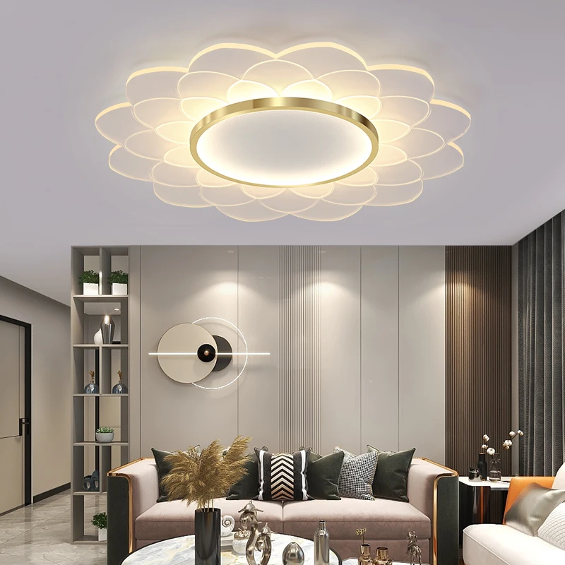 Modern LED Ceiling Chandelier For Bedroom Children's Nursery Living Room Loft Home Decoration White Gold Flower Design Lighting