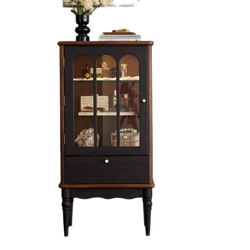 

Ancient solid wood coffee table TV cabinet black living room storage floor locker