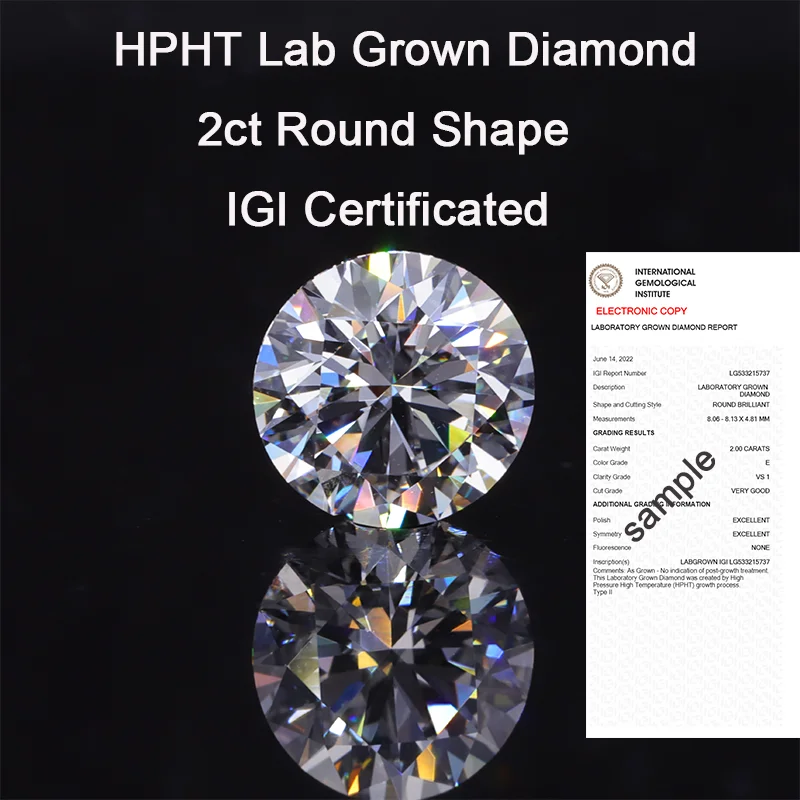 Round Cut 2 Carat HPHT Lab Grown Diamond Loose Gemstone With IGI Certificated For Jewelry Making