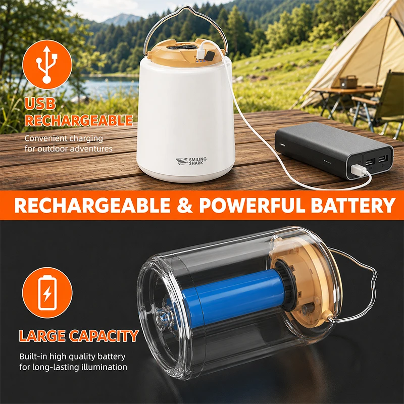 SMILING SHARK LED 充電式キャンプライトテン - Power Outage Light のレビューと価格