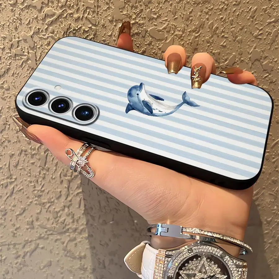 Casing Hewan Laut untuk Samsung Galaxy A40 A16 A20 A13 A50 A30 A15 A04 A06 A10 A12 A03 A05 A70 Sampul Ponsel Hitam Lembut