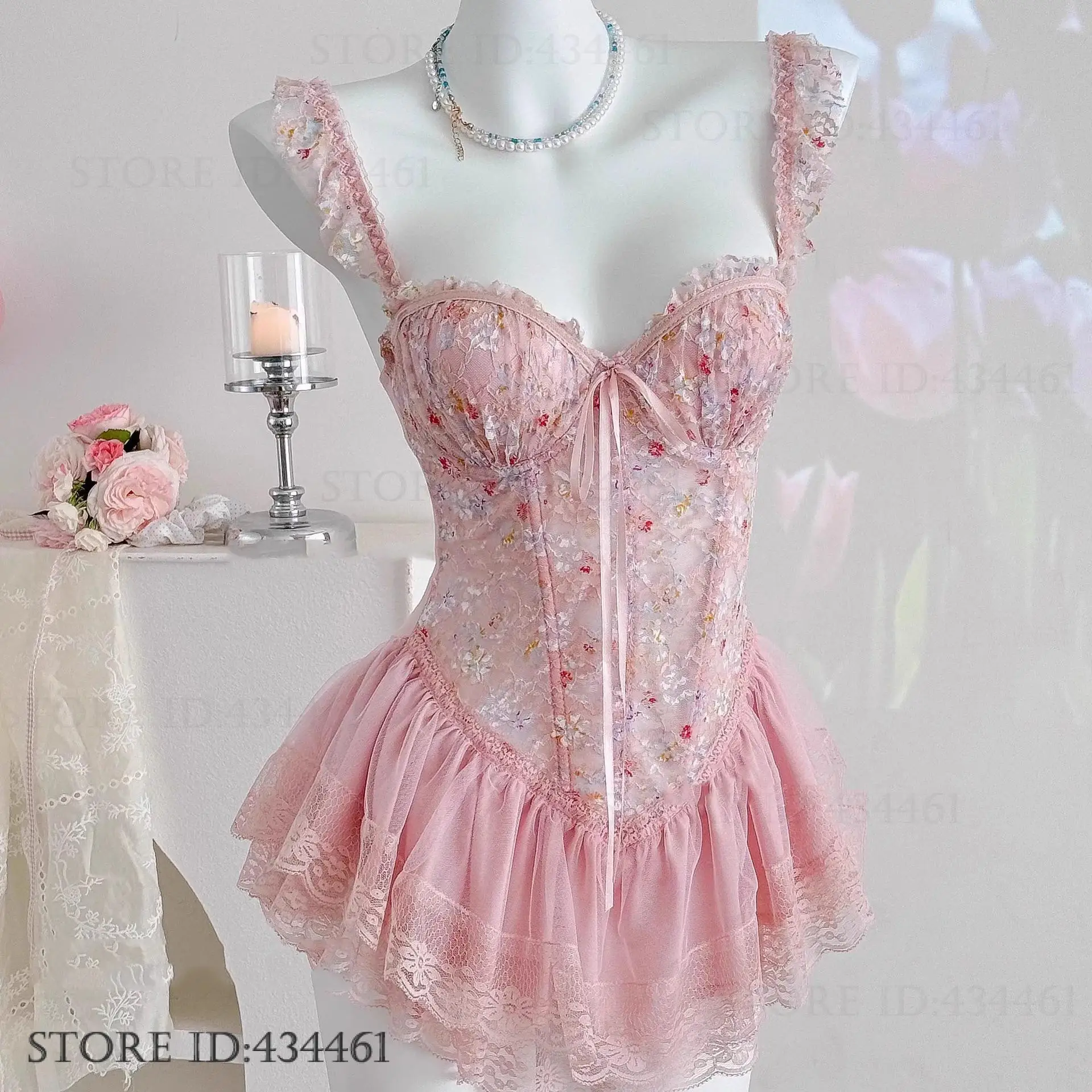 

Sexy Lingerie Nightgown Sweet Kawaii Perspective Lace Ballet Tutu Nightdress Underwear Mujer Young Girl Sleepwear Home Dress