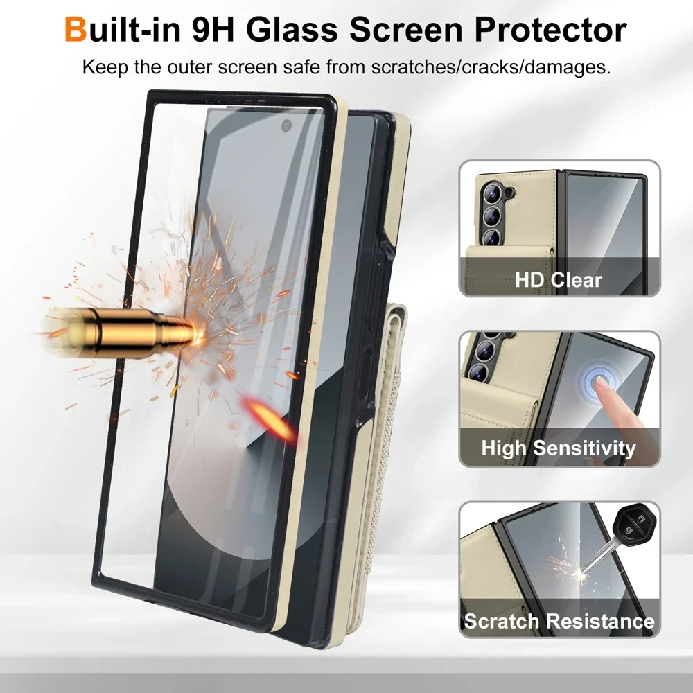 Retro Pure Color Leather Phone Case For Samsung Galaxy Z Fold7 6 5 4 3 With Screen Protector Film Wallet Cards Bag Bracket Cover view 2