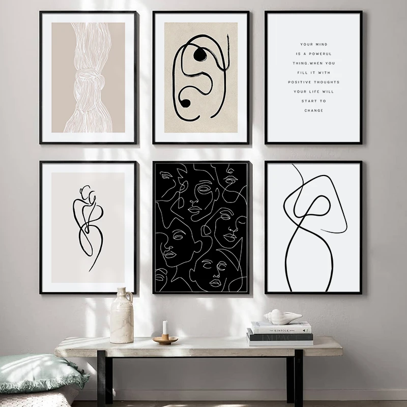 1PCS frameless Canvas paintingNordic Minimalist Wall Art Decor Posters And Prints Abstract Line Face Home Decoration Painting Ca