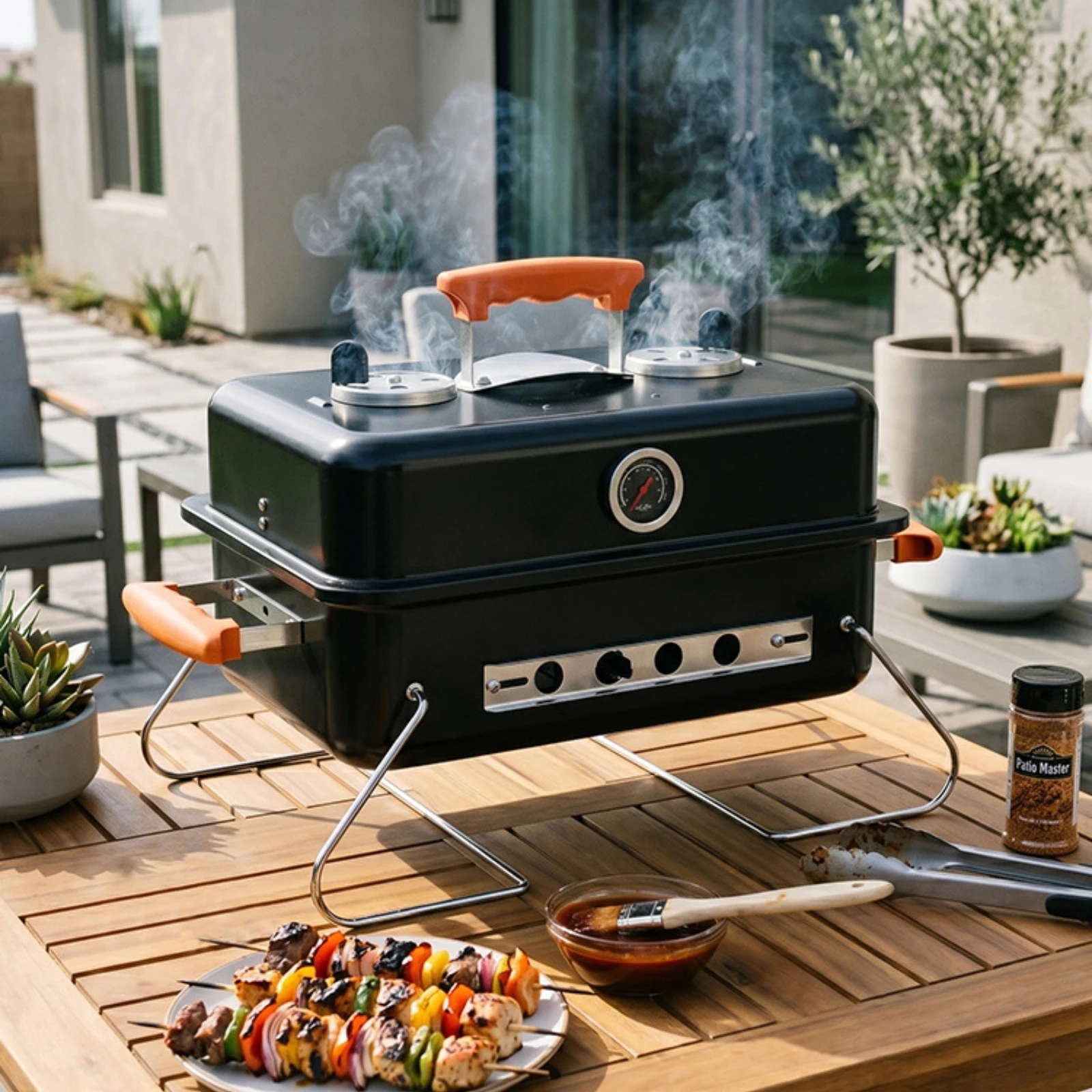 Folding Barbecue Grill Foldable Tabletop Grill with Temperature Gauge Compact Lightweight for Campers, Camping, Picnic