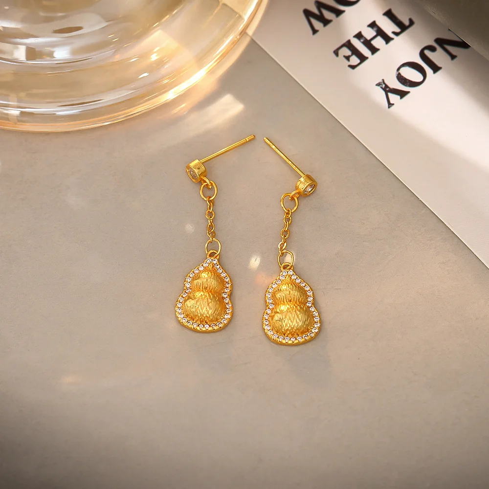 

Fashionable and exquisite ancient sand gold gourd earrings to attract wealth and fortune, retro brushed temperament earrings