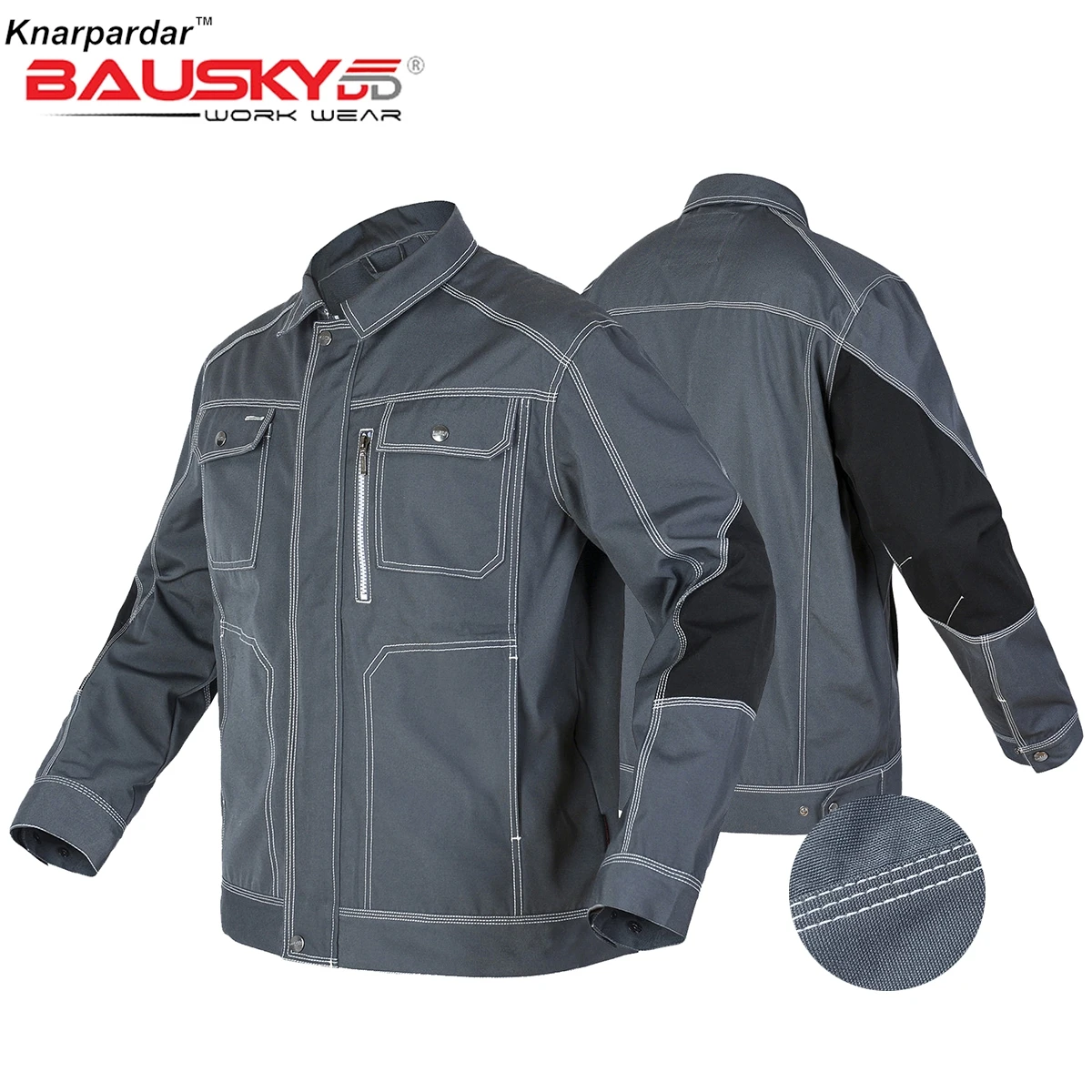 Work Wear Industrial Jacket - Durable Grey and Black Workwear with Reinforced Stitching and Multiple Pockets