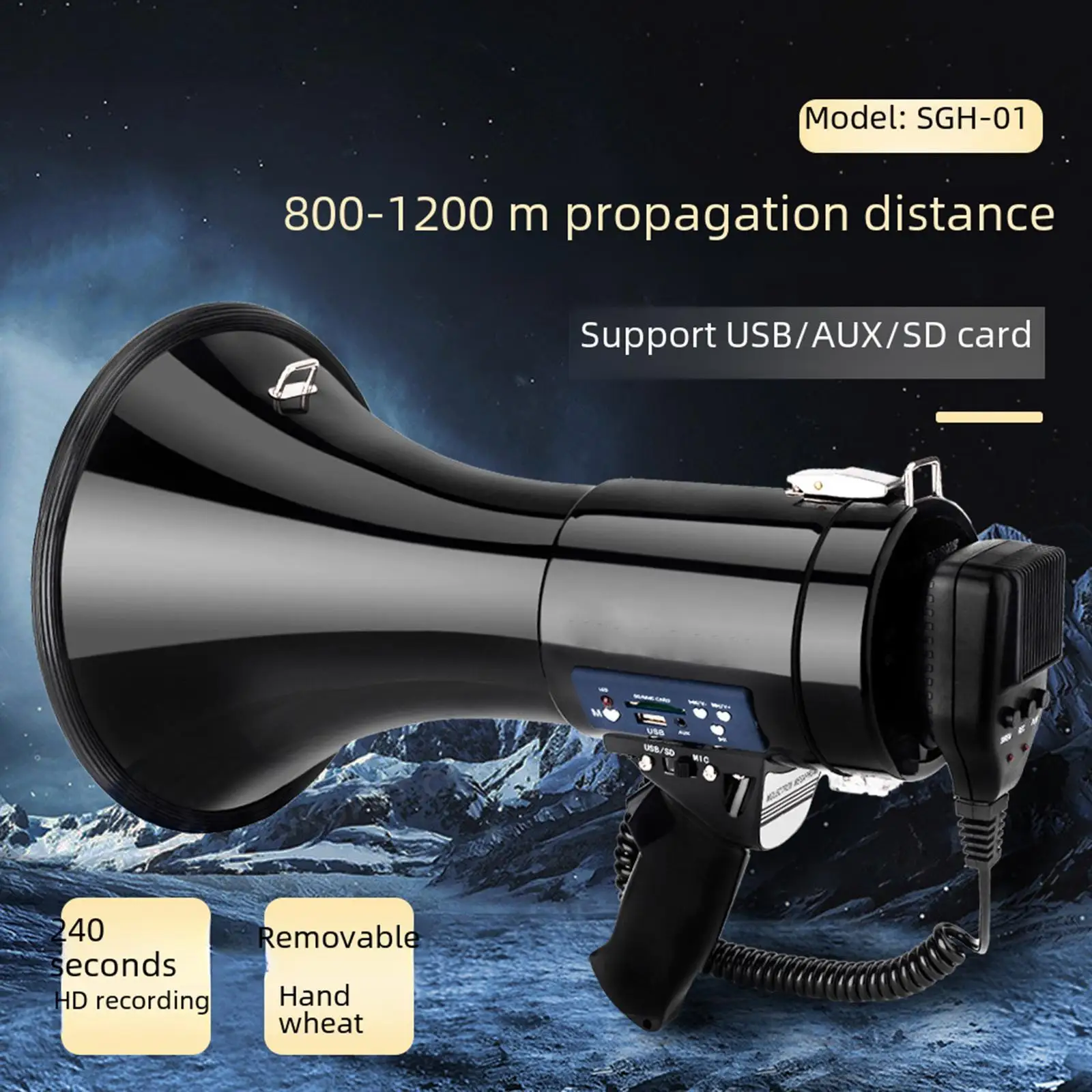 Megaphone Bullhorn Portable Amplifier 240 Seconds Recording Handheld Portable Megaphone Speaker 50W for Street Vending