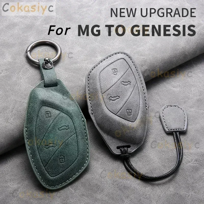 Leather Car Key Case Cover Shell for Roewe RX5 I6 I5 RX3 RX8 ERX5 for MG ZS EV MG6 EZS HS EHS MARVEL X MARVEL R Electric 2021