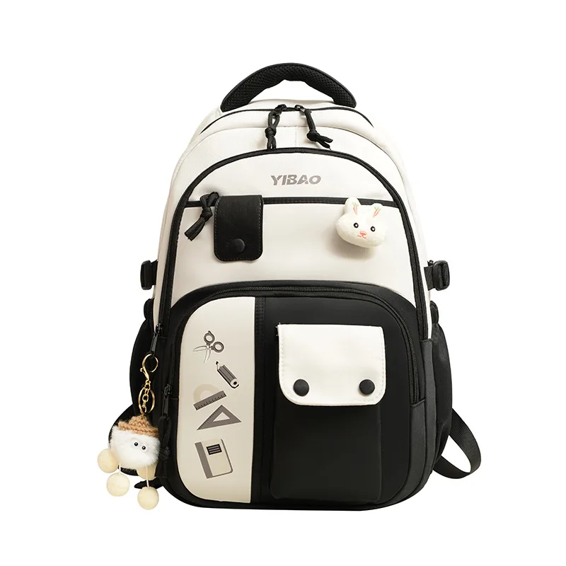 New cute rabbit children school backpack Fashionable splicing color contrast fresh lady knapsack kids schoolbags bring a doll