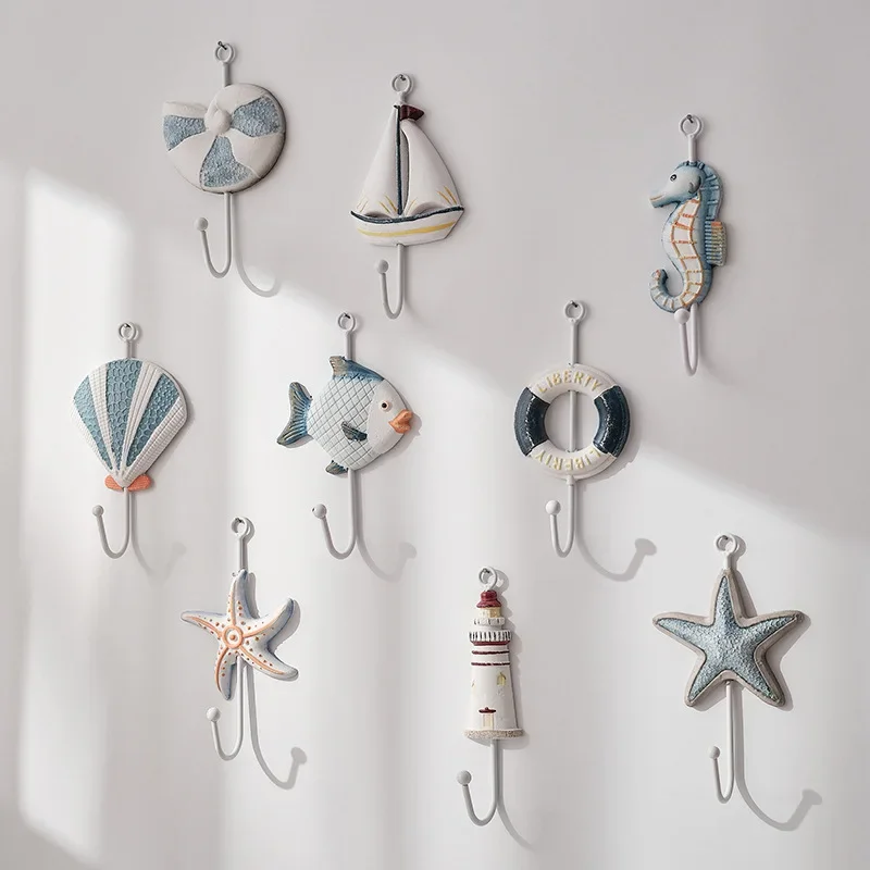 

1PC Mediterranean Style Hook Iron Wrought Starfish Lighthouse Sailboat Hooks Wall Hangings Rack Door Back Home Decor