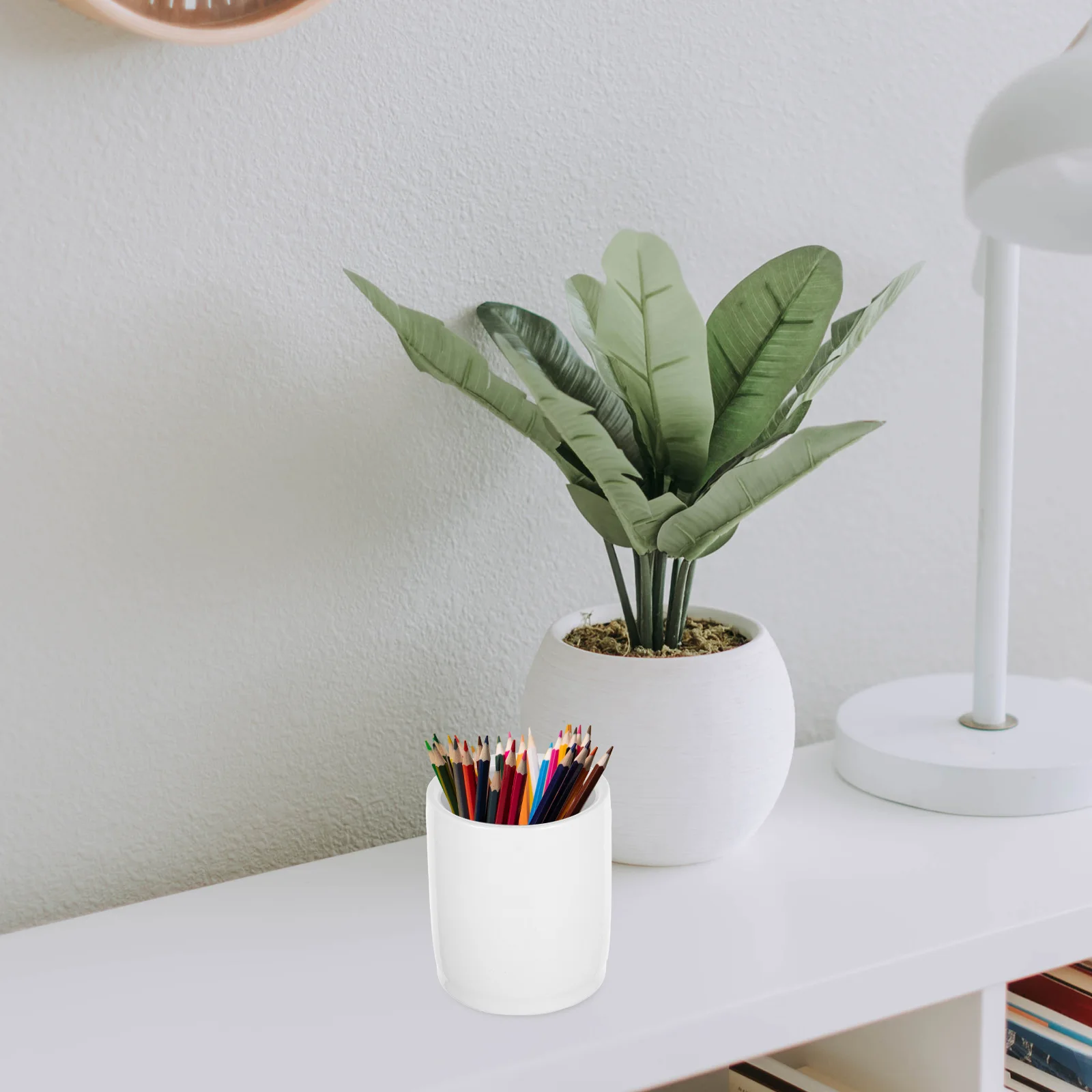 

White Ceramic Pencil Holder Desk Pen Organizer Desktop Pencil Storage Holder Smooth Texture Suitable for Home Office