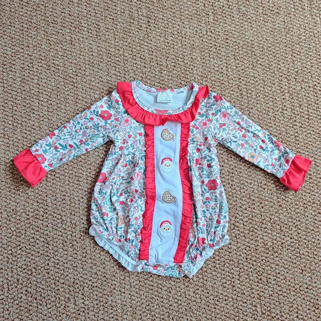 

9.25 Baby Winter Rompers Embroidery Ruffle Baby Girls Christmas Floral Santa Cakes Ruffle Rompers