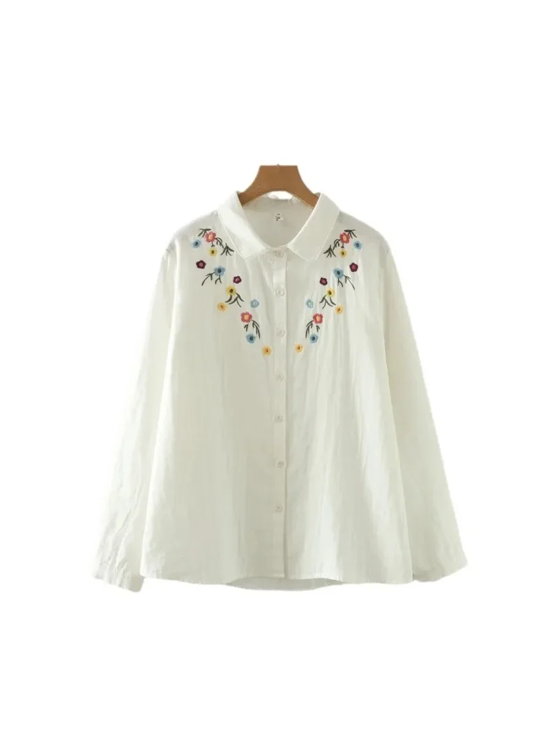 

High Quality Autumn 100% Cotton Yarn Long Sleeve Shirts Women Floral Embroidery Comfortable Blouse Mori Girl Versatile Tops