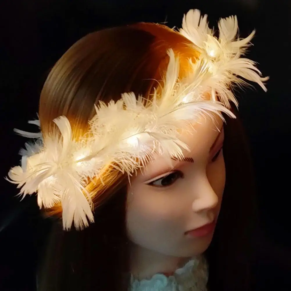 Feather Crown Feather Wreath Headband Glow Headband Women Headdress Girl Wedding Christmas Hair LED Wreath Party Dancing Garland