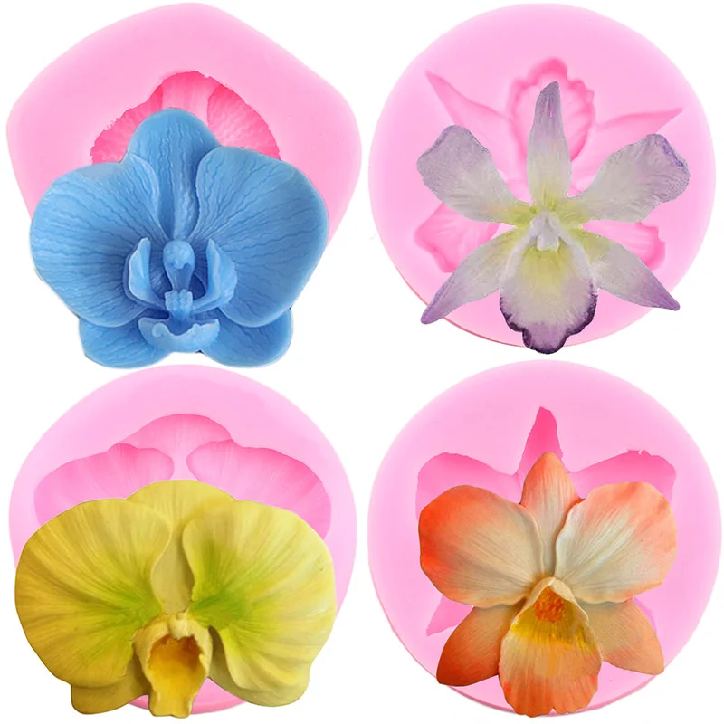 3D Orchid Silicone Molds Flower Fondant Cake Decorating Tools DIY Wedding Cupcake Topper Chocolate Candy Polymer Clay Moulds