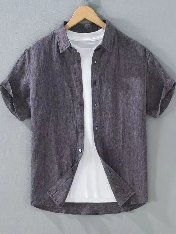 Summer New Men's Pure Cotton Short Sleeve Shirt Thin Breathable Loose Casual Cotton Linen Shirt Premium Feeling Button up Jacket