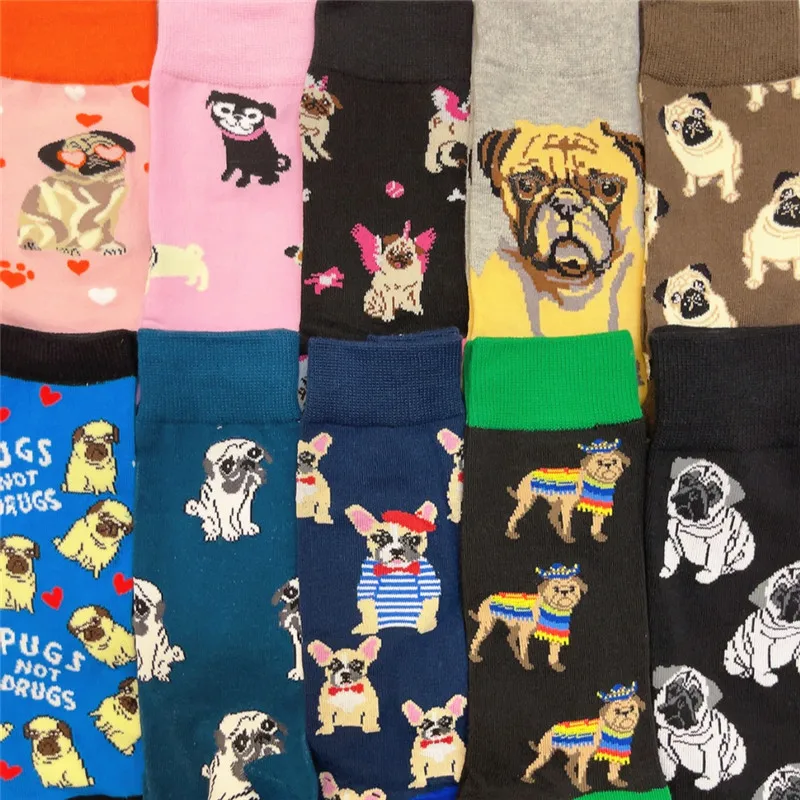 Adult Crew Cotton Socks Flat Face Small Pug Pugs  Pup Puppy Good Dog Doggy Dogs OFFICIAL Original Design 2021 Street Fashion Sox