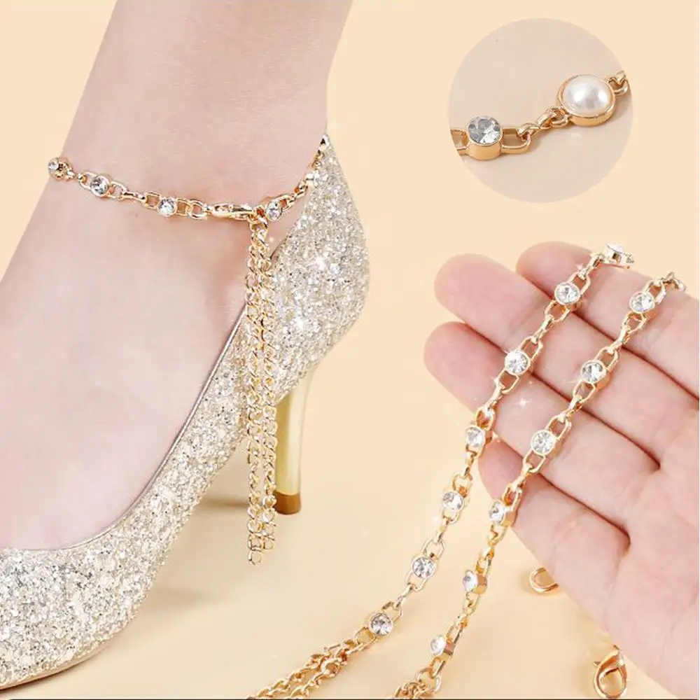 

Pearl Shoelaces Diamond-set Shoelaces Footwear Accessories Anti-loss Straps High Heeled Shoe Decoration Adjustable Sandals Laces