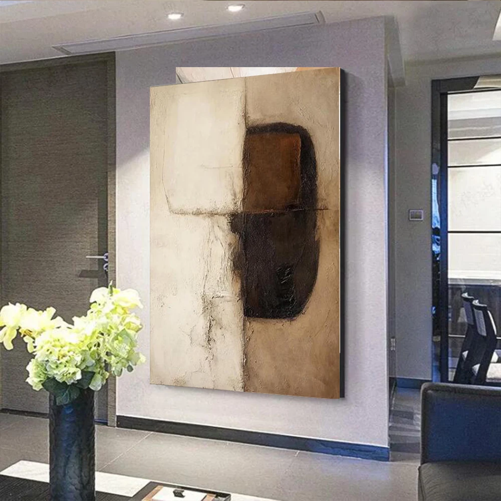 100% Handmade Abstract Oil Painting New Thick Layer Black Gray Wall Art Image Original Mural for Living Room Home Decor Picture