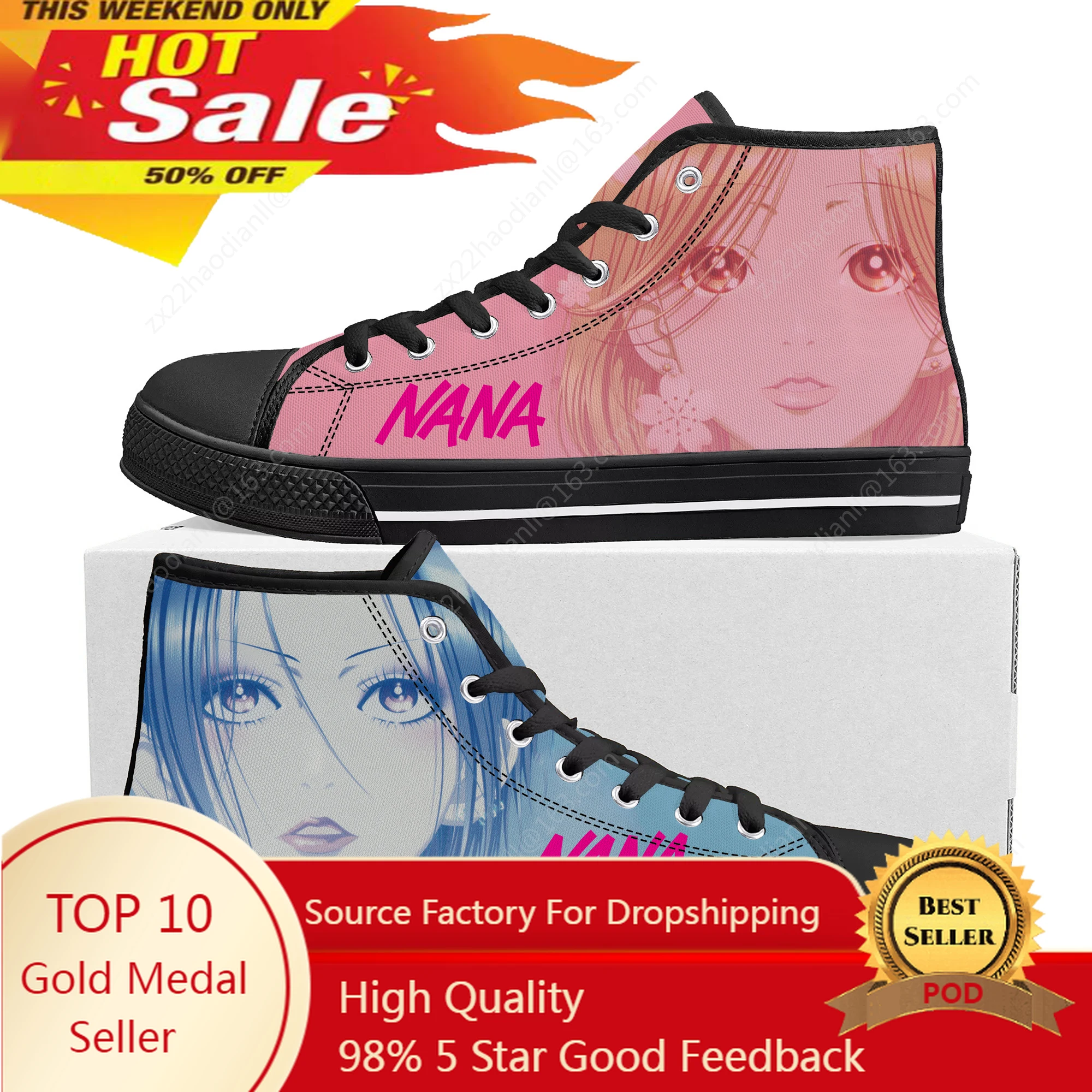 

Hot NANA Osaki Komatsu Manga High Top Sneakers Mens Womens Teenager Canvas Sneaker Casual Couple High Quality Shoes Custom Shoe